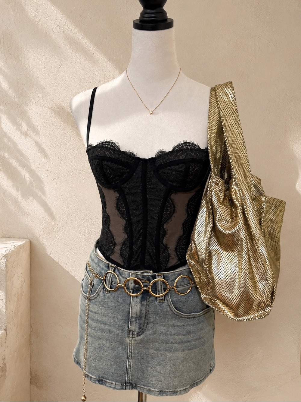 Out From Under Black Lace Corset Bustier Top Size S/P
